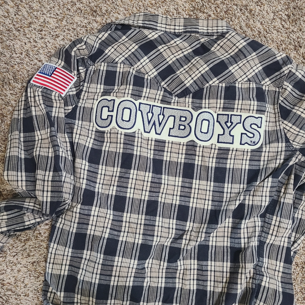 Plaid Cowboys Shirt with American Flag Patch